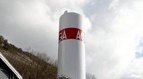 Liquid oxygen tank and atmospheric evaporator with AGA brand